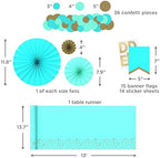 Hallmark Crayola Hallmark Color Pop Party Decorations Set - Aquamarine Blue and Gold (Customizable Banner, Reversible Table Runner, Paper Fan Flowers, Paper Dots) for Birthdays, Baby Showers, Holidays - Image 3