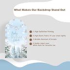 Baby It's Cold Outside Baby Shower Arch Backdrop Cover 6.6ft Winter Pastel Blue Boy Girl Party Snowflake Spandex Stretchy Fabric Arched Photo Background Welcome Sign Decorations 3.3x6.6ft - Image 4