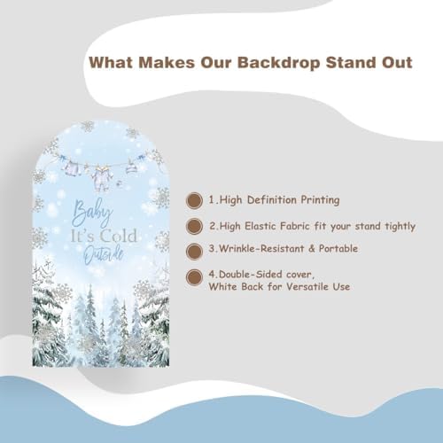 Baby It's Cold Outside Baby Shower Arch Backdrop Cover 6ft Winter Pastel Blue Boy Girl Party Snowflake Spandex Stretchy Fabric Arched Photo Background Welcome Sign Decorations 2.6x6ft - Image 4