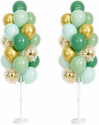 Hiins 2 Set Sage Green Gold Party Balloon Column Kit For floor Decor by HiinsPartyDecoration