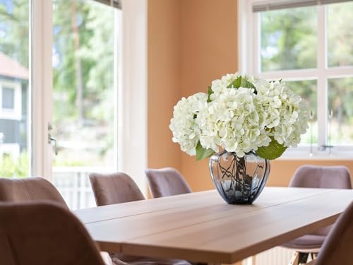 ZYTUYO 4PCS White Artificial Flowers Hydrangea 20" Real Touch Latex Faux Hydrangeas Silk Flowers with Green Leaves Stems for Short or Tall Vase Table Party Center Fake Bouquet Decor - Image 3