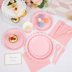 LIYH 350 Pcs Pink Paper Plates and Napkins - 50 Guest Light Pink Party Supplies Include Scalloped Plates Cups Plastic Spoons Forks Knives for Baby Shower Birthday Party - Image 4