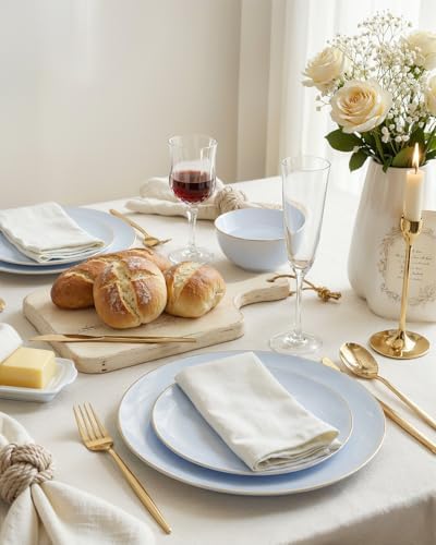 bUCLA 100PCS Light Blue Plastic Plates - Blue Disposable with Gold Rim - Include 50 Each (10 inch Dinner & 7 inch Dessert) Plates, Ideal for Party, Birthday & Spring - Image 3