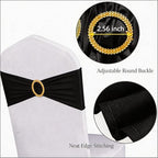 Pack of 50 Black Chair Sashes with Gold Buckles Spandex Chair Bands Bows - Image 4