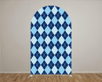Blue Rhombus Plaid Boss Arch Backdrop Cover for Father Boys Birthday Party Arched Stand Stretchy Fabric Covers Baby Shower Cake Banquets Parties Supplies Decorations3x5FT - Image 2