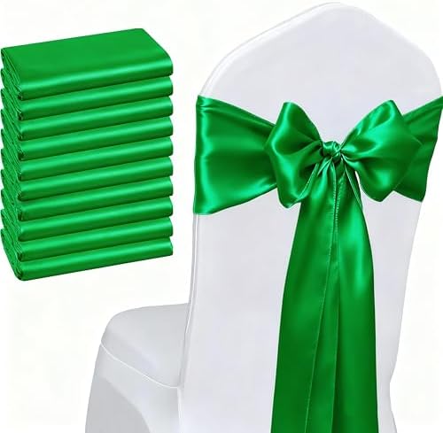 Pack of 50 Satin Green Chair Sashes Bows 7x108 Inch Wedding Chair Ribbons - Image 3