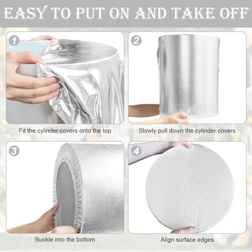 SaitiMade Set of 5 - Silver Cylinder Pedestal Stand Covers - Image 5