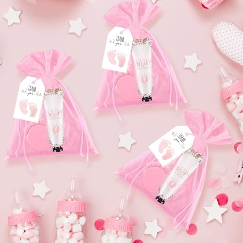 25 Sets Baby Shower Favors for Guests Hand Cream Baby Feet Scented Soap Party Favors Pink Baby Shower Guests Gifts with Organza Bags and Thanks Tags for Baby Shower Wedding Party - Image 5