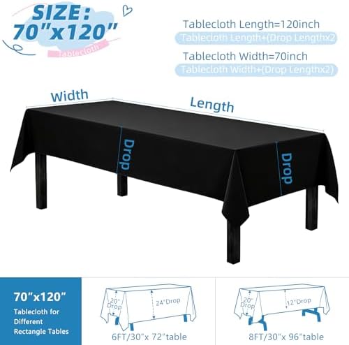 WIGENIUS 10 Pack Black Table Cloth Rectangle 70X120 Inch Tablecloth Fit 8FT - Image 3