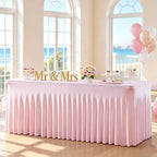 Baby Pink Spandex Tablecloth for 6 Foot Rectangle Tables Fitted Stretch Spandex Table Cover with Skirt 6ft Baby Shower Birthday Party Banquet Ruffle Light Pink Tablecloth Wedding Table Cloths by LittleFunny