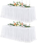 2 Pack White Tulle Tablecloths for 6 Foot Rectangular Tables, 6ft Wrinkle Free Spandex White Table Cover with Tutu Skirt for Wedding Bridal Shower Birthday Party Banquet Baby Shower Events Decorations by Suppromo