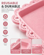 Plastic Serving Tray, 24 Pack Catering Trays Square Serving Platters Fast Food Trays, Reusable Plastic Tray For Party Anniversary Wedding Christmas Baby Shower (Pink) - Image 4