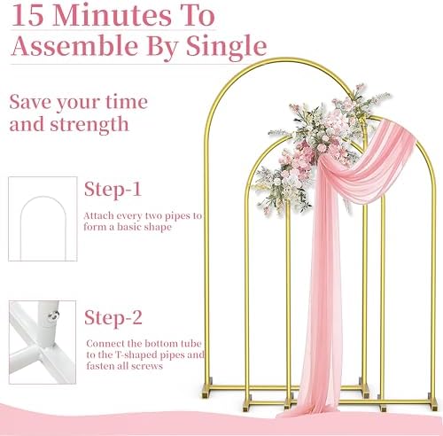 Arch Backdrop Stand Set of 3 (7.2FT,6.6FT,6FT), Gold Arch Stand - Image 5