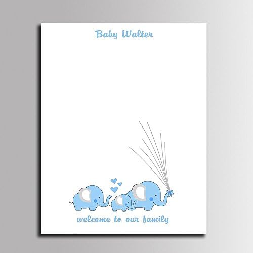 Customized Boys Baby Shower Guest Book Blue Elephants Fingerprint Signature Painting with Wooden Hanger DIY Guest Sign-in Book for Communion Baptism Gift-80x120cm - Image 2