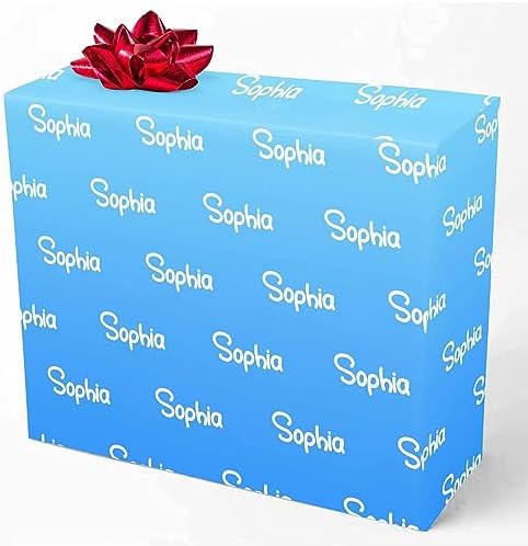 MyPupSocks Personalized Light Blue Gift Wrap Paper with Text, Custom Name Logo Birthday Gift Wrapping Paper Roll for Boys Girls Kids Baby Shower Christmas Anniversary 58x23 5 Rolls by MyPupSocks