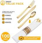 400PCS Gold Wrapped Silverware Set Disposable Hammered for Weddings - Image 4