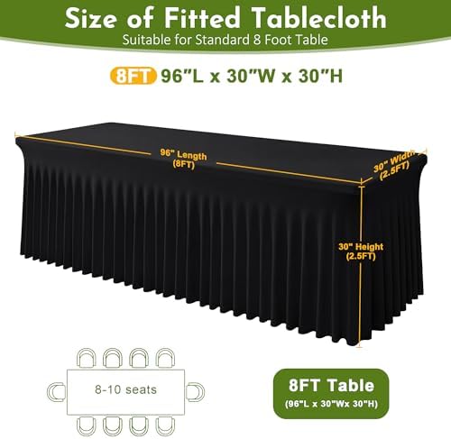 Black Spandex Tablecloth for 8FT Rectangle Tables, Table Skirt - Image 2