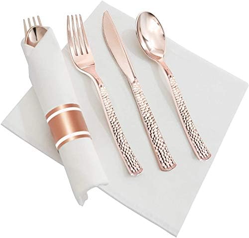 Supernal 360pcs Rose Gold Plastic Silverware, Heavy Duty Disposable Cutlery - Image 4