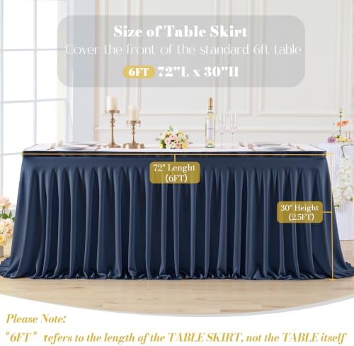 4 Panels Navy Blue Desk Skirt for Teacher Desk 6ft Table Skirts for Rectangle Tables 6ft Spandex Curtain Table Skirt for Classroom Ruffle Fabric Tablecloth for Party Wedding Baby Shower Decorations - Image 7