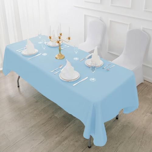 Fokitut 6 Pack Rectangle Tablecloth, 90x156 Inch, Stain Resistant and Wrinkle Polyester Table Cloth, Fabric Table Cover for Kitchen Dining, Wedding, Party, Holiday Dinner-Blue Mist - Image 5