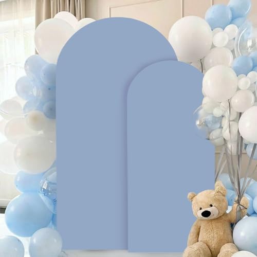 FANPROMS Wedding Arch Cover Set of 2 Dusty Blue Wedding Arch Cover 6FT 7.2FT Spandex Arch Cover Set for Birthday Party Boho Balloon Arch Stand Covers Set for Reception Party Metal Stand Decorations - Image 5