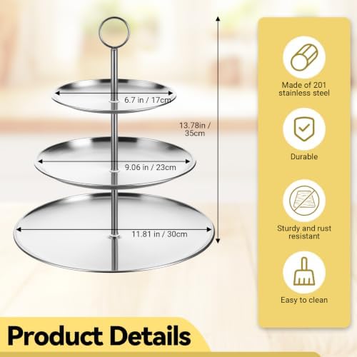 2 Pcs 3 Tier Stainless Steel Cupcake Stand, Sliver Tiered Dessert Stand - Image 2