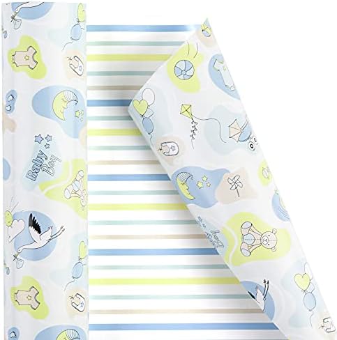 WRAPAHOLIC 30 Inch Reversible Wrapping Paper - 24 inch X 65.6 feet Jumbo Roll Baby Boy Design, Perfect for Kids Birthday, Party, Holiday, Baby Shower Packing - Image 3