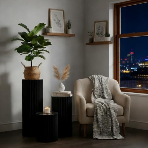 Cylinder Stands for Party, Shape&Use 3PCS Round Black Pedestal Display Stands, Foldable Cardboard Columns for Wedding, Birthday, Anniversary Decor, 11.8in Dia. (23.6/31.5/39.4in H) with Storage Bag - Image 3