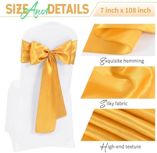 120 PCS Gold Satin Chair Sashes, 7 x 108 Inch - Image 3