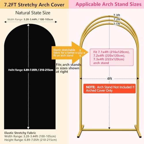 Wedding Arch Backdrop Cover Set of 2 (7.2FT, 6FT) Stretchy Spandex Fitted Balloon Arch Stand Backdrop Cover for Wedding Birthday Party Baby Shower Ceremony Banquet Decoration Black - Image 2