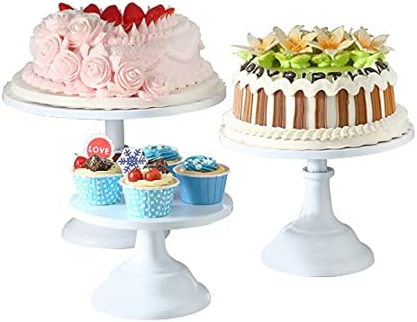 Set of 3 Pieces Cake Stands Iron Cake Holder Dessert Display Plate Serving Tray for Baby Shower Wedding Birthday Party (White) - Image 4