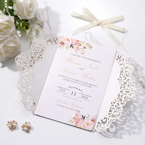 50PCS Laser Cut Wedding Invitations Cards with Envelopes Blank Inner Sheets - Image 6