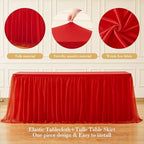 Suppromo 2 Pack 8ft Red Tulle Tablecloths for Rectangle Tables, 8 Foot Red Rectangular Table Cloth Wrinkle Free Tablecover with Tutu Skirt for Baby Shower Wedding Birthday Party Banquet Buffet Cake - Image 6