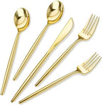 Rubtlamp 180Pcs Gold Plastic Silverware,Luxury Gold Plastic Cutlery,Heavy duty Golden Disposable Flatware, Utensils Set Disposable Include 60Gold Forks,60Gold Spoons,60Plastic Knives for Party,Wedding by Rubtlamp