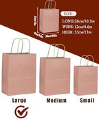 qiqee 100PCS Gift Bag with Handles Bulk Kraft Dusty Pink Paper Bags Multiple Uses (13"x10.3"x4.6"- Large Size) - Image 4