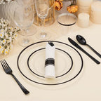 BESTSTAR 175 PCS Clear and Black Disposable Plastic Plate Set for 25 Guests - Image 6