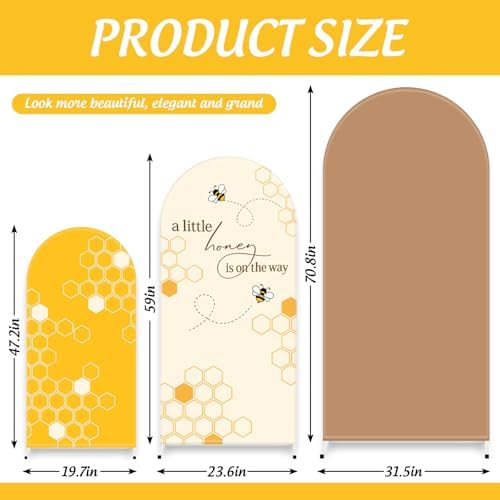 FYSUIMU 3 Pcs Bee Arch Backdrop Covers Baby Shower Honeycomb Stretchy Spandex Arch Stand Fabric Cover for Gender Reveal Wedding Birthday Party Decoration (4ft/5ft/6ft) - Image 2