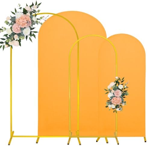 7.2FT, 6FT Wedding Arch Stand and Matching Gold Spandex Fitted Arch Backdrop Cover Set, Round Top Chiara Backdrop Stands and Covers for Birthday Party Baby Shower Banquet Arch Decor (Gold) by JALANCY