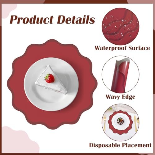 100Pcs Burgendy Red Thick Paper Placemats, Disposable Waterproof Place Mats - Image 3