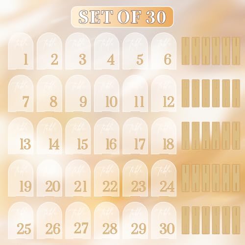 Frosted Arch Table Numbers 1-30 with Stands, Gold 3D Wedding Table Numbers - Image 7
