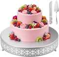 Wenqik Silver Metal Cake Stand 14 Inch with Cutting & Spatula by Wenqik