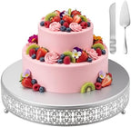 Wenqik Silver Metal Cake Stand 14 Inch with Cutting & Spatula by Wenqik