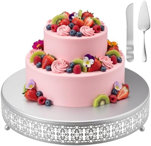Wenqik Silver Metal Cake Stand 14 Inch with Cutting & Spatula by Wenqik