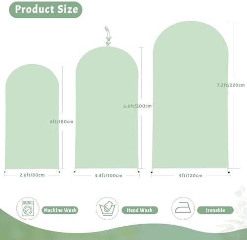 7.2FT Sage Green Arch Cover - Polyester Fitted Wedding Arch Stand Covers Round Top Chiara Arch Backdrop Cover for Birthday Party Banquet Photo Background Decoration - Image 2