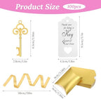 100 Sets Vintage Key Bottle Opener Wedding Favors, Wedding Party Souvenir Gift for Guests with Thank You Tag Card Pillow Candy Box and Satin Ribbon (Gold) - Image 2