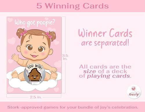 Party Hearty Baby Shower Scratch-Off Game, Poopie Emoji Cards - Pink Girl (Pack of 3) - Image 3