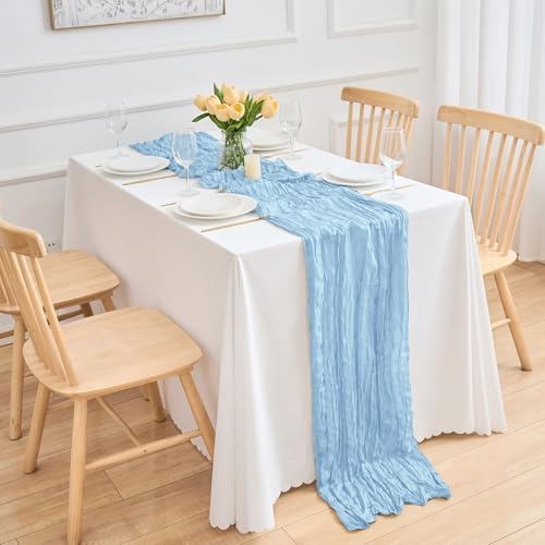 16 Pack Baby Blue Cheesecloth Table Runner 21.5 x 120 Inches Boho Gauze Table Runners 10FT Long Cheese Cloth Table Runner for Bridal Shower Baby Shower Birthday Party Wedding Decor - Image 2