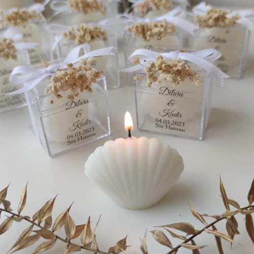 Wedding Favor Guest Bulk, White Seashell Shaped Candle Party Favors, Bridal Shower Favor for Beach Party Gifts, Baby Shower Favors for Baptism Favors (Set of 30) by GiftUp