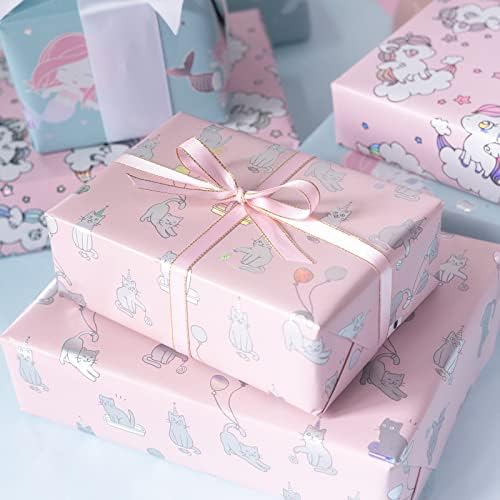 WRAPAHOLIC Reversible Wrapping Paper - 24 Inch X 100 Feet Jumbo Roll Cute Cats Design with Colorful Foil, Perfect for Birthday, Holiday, Baby Shower and More Occasions - Image 5