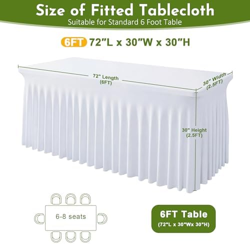6 Pack White Spandex Tablecloth for 6FT Rectangle Tables, Table Skirt 30x72 Inch Stretch Table Cloths Elastic Fitted Tables Cover for Wedding Parties Birthday Banquet Baby Shower Events - Image 2